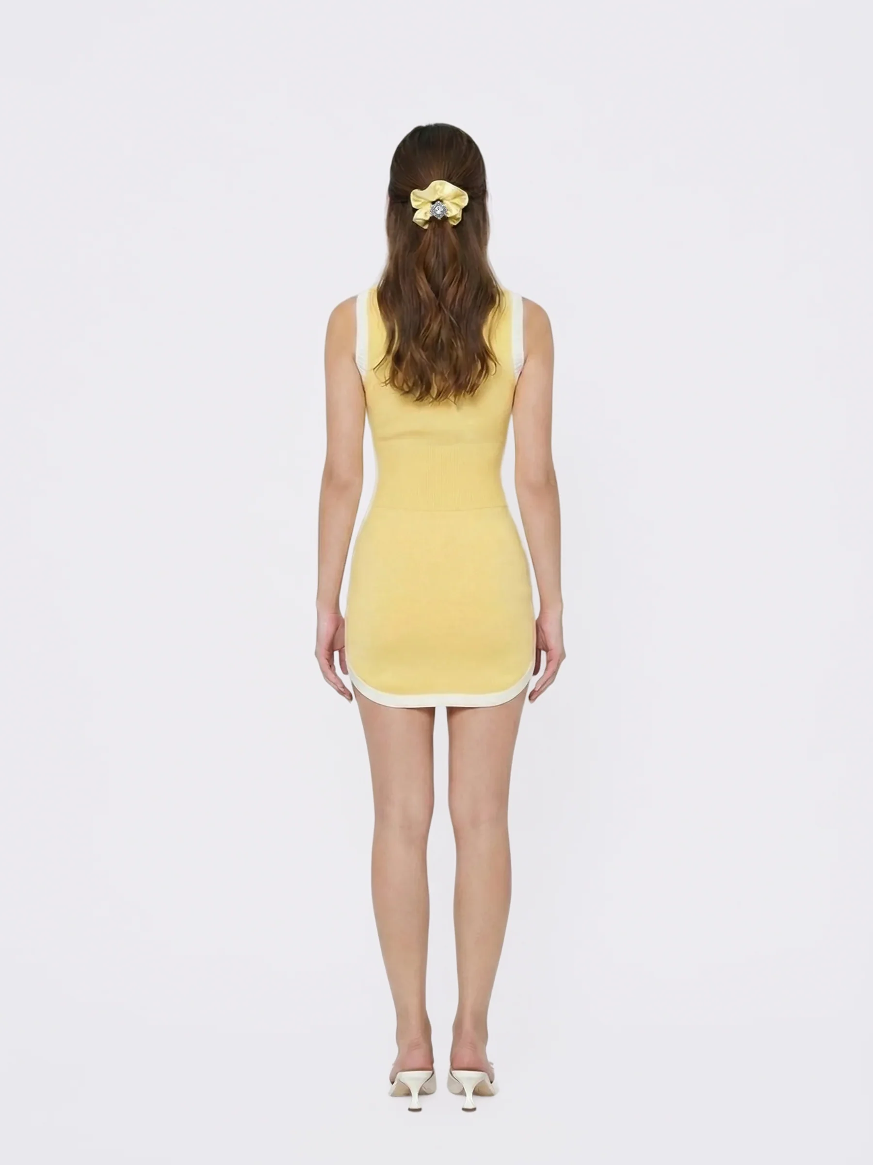Wilhelmina Contrast-Trim Knit Yellow Mini Dress - Image 6