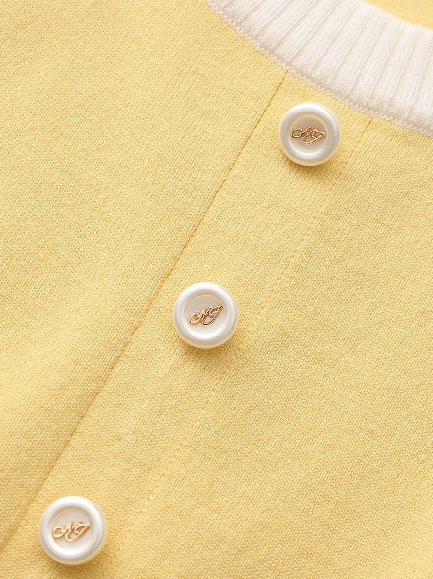 Wilhelmina Contrast-Trim Knit Yellow Mini Dress - Image 7