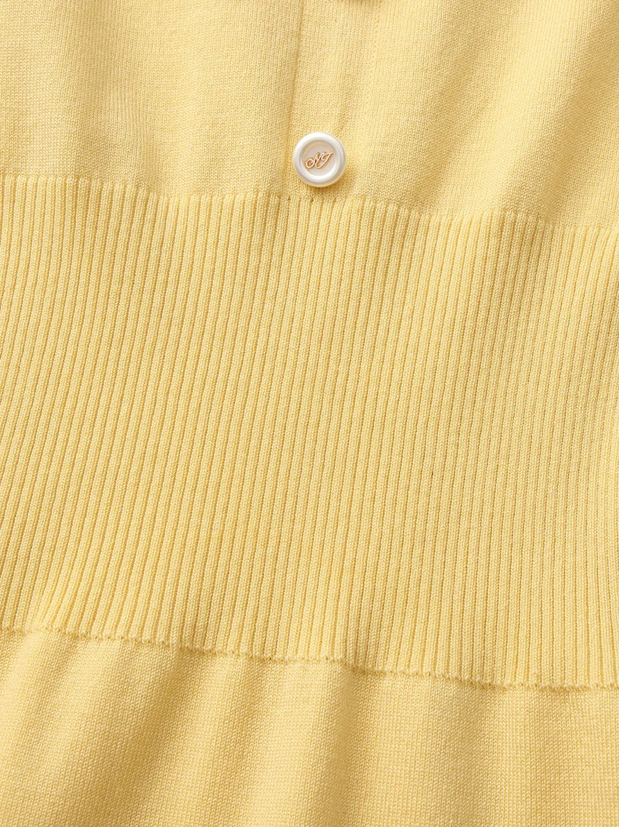 Wilhelmina Contrast-Trim Knit Yellow Mini Dress - Image 8