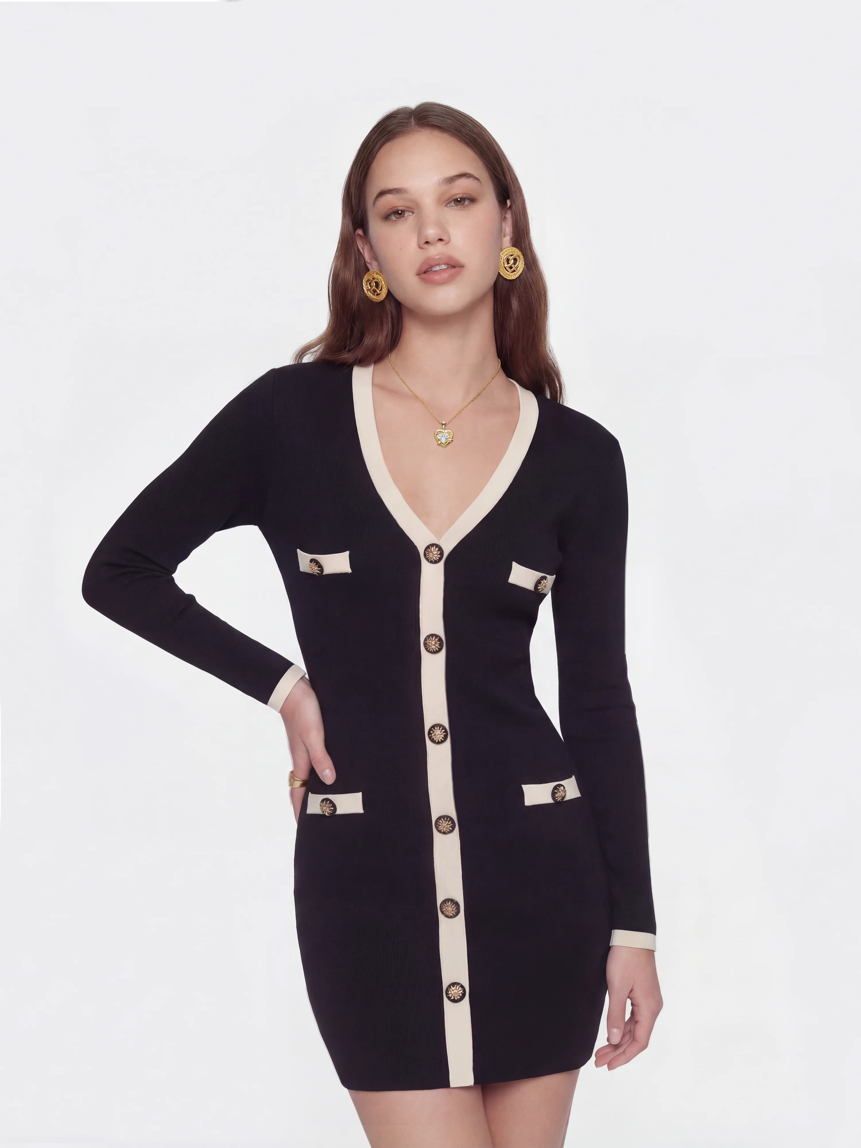 Yvette Contrast Knit Black Dress - Image 3