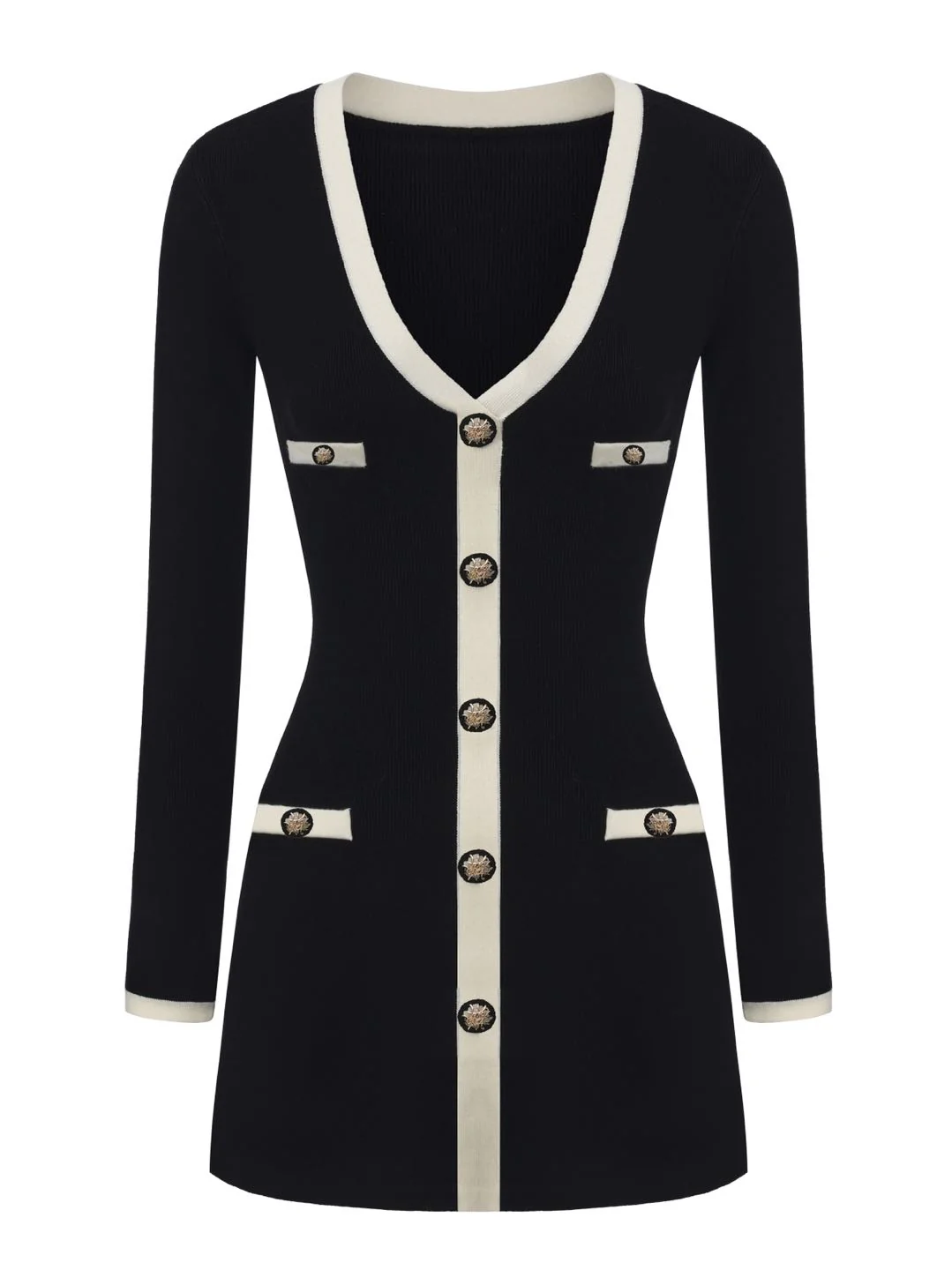 Yvette Contrast Knit Black Dress - Image 9