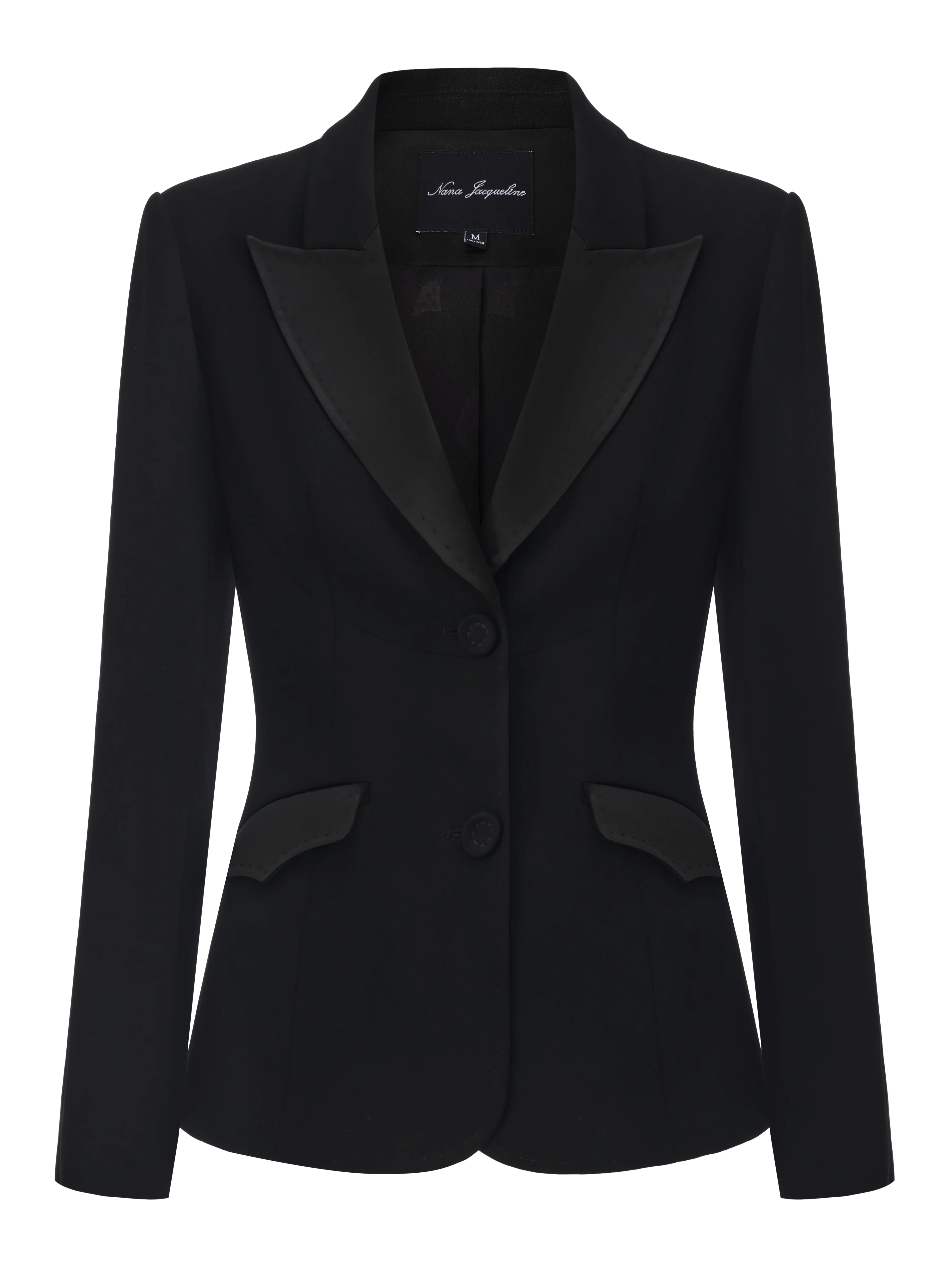 Yvette Satin Lapel Tailored Black Blazer - Image 12