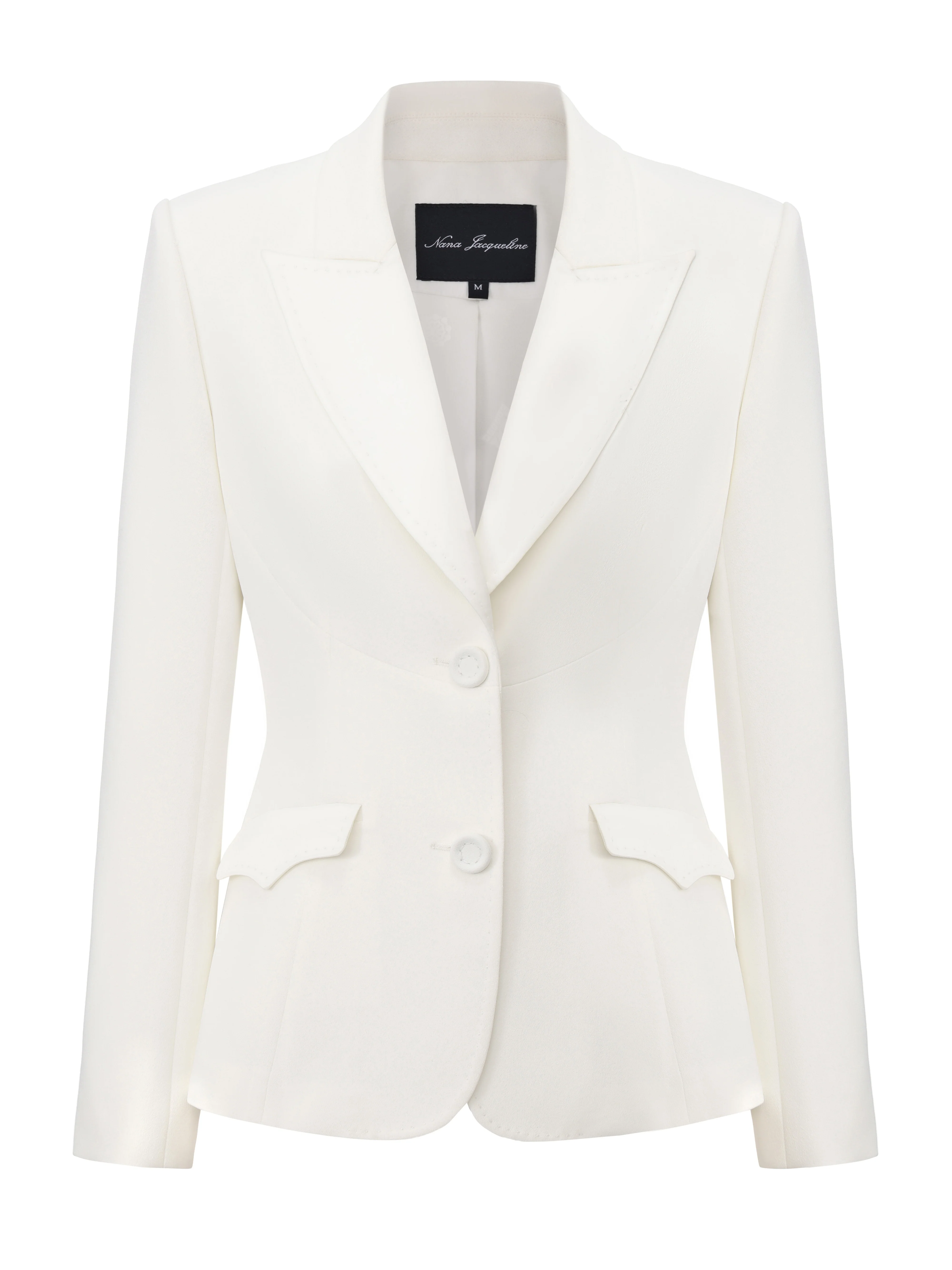 Yvette Satin Lapel Tailored White Blazer - Image 12