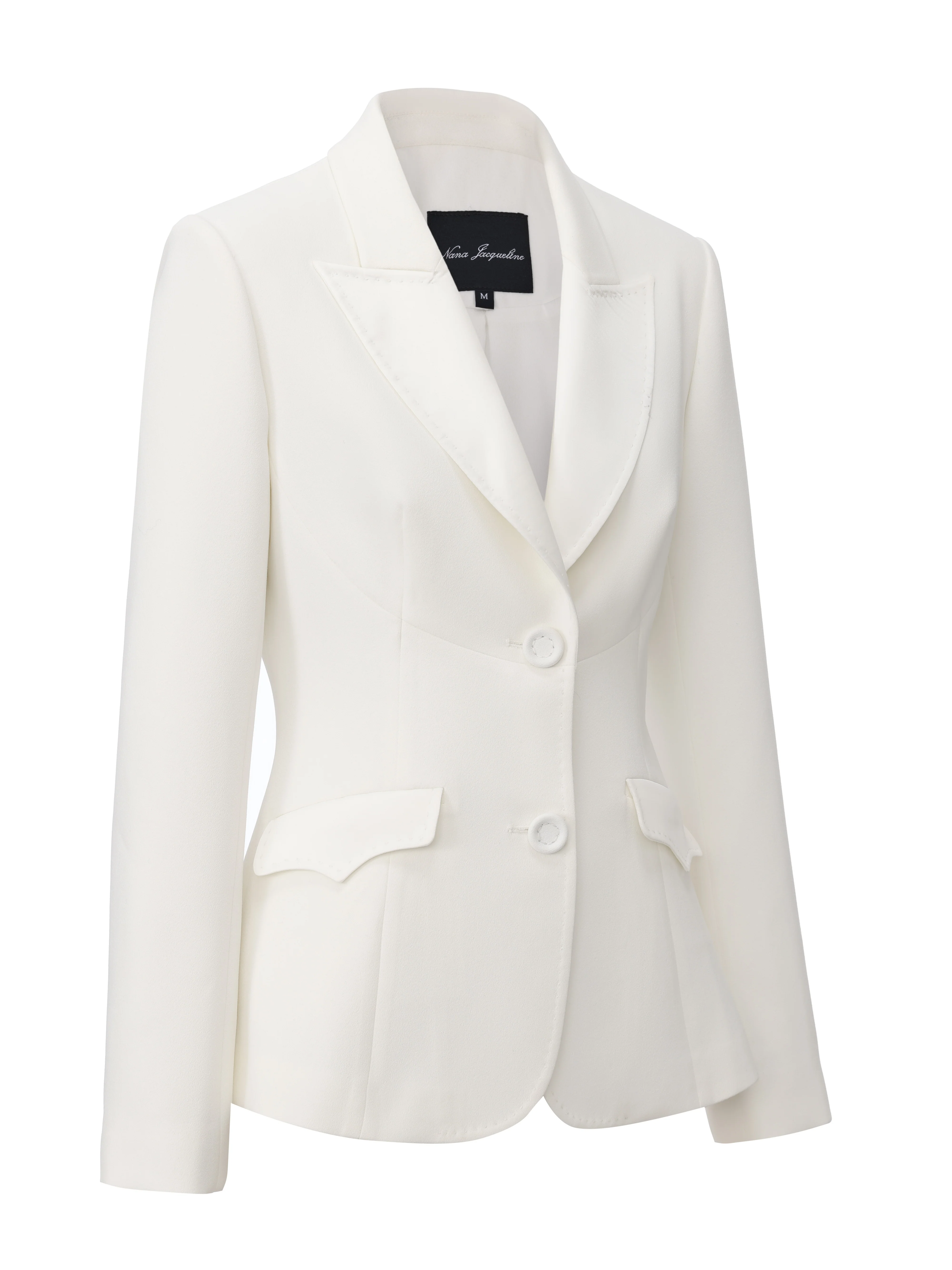 Yvette Satin Lapel Tailored White Blazer - Image 13