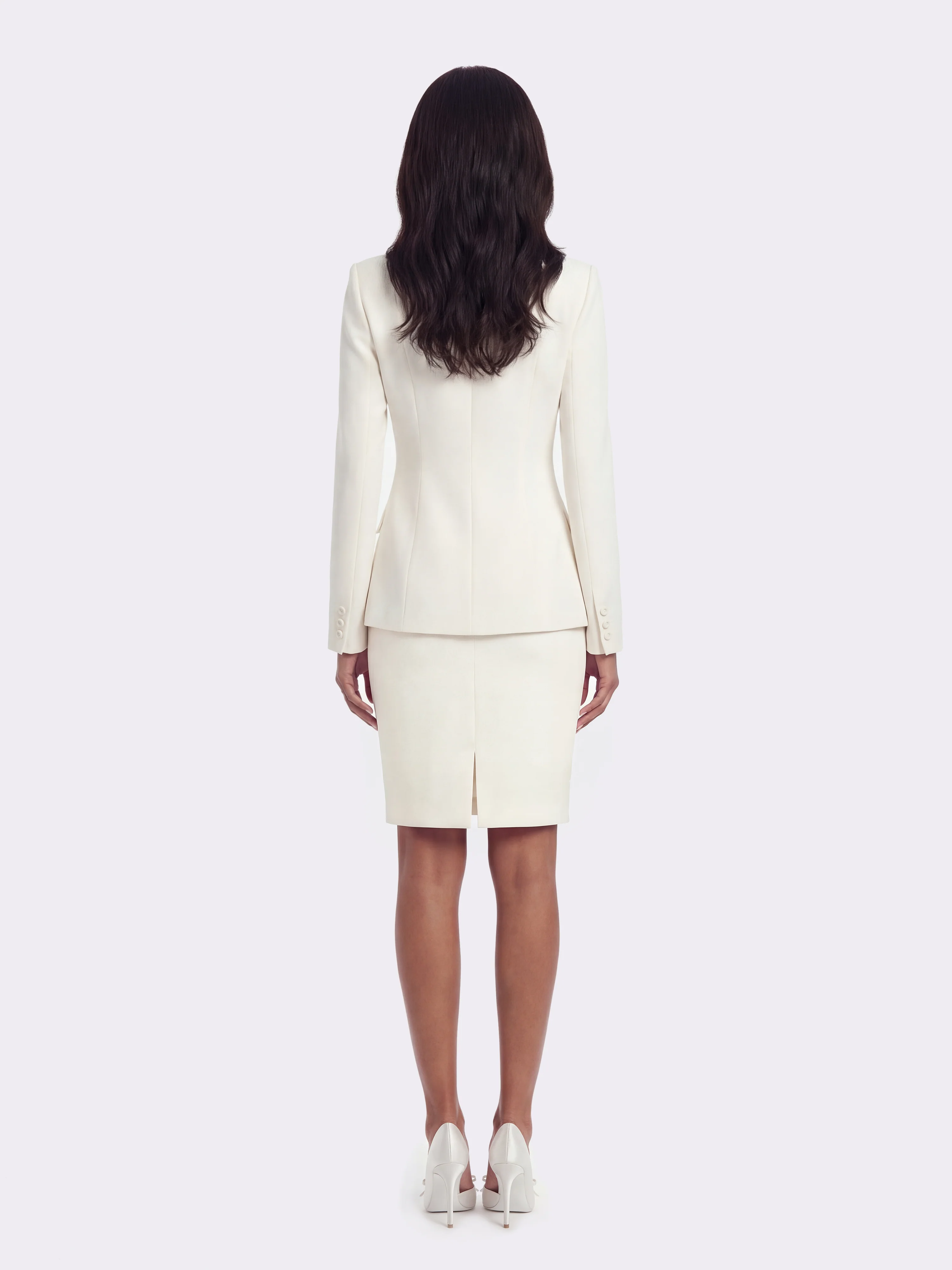 Yvette Satin Lapel Tailored White Blazer - Image 7